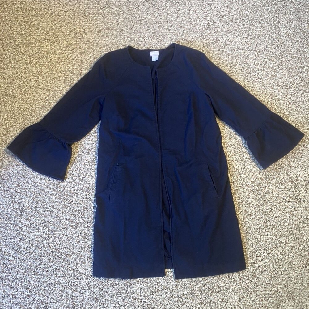 Chicos Womens Jacket Size 0 (US S 4-6) Navy Blue Bell Sleeve Minimalist Capsule